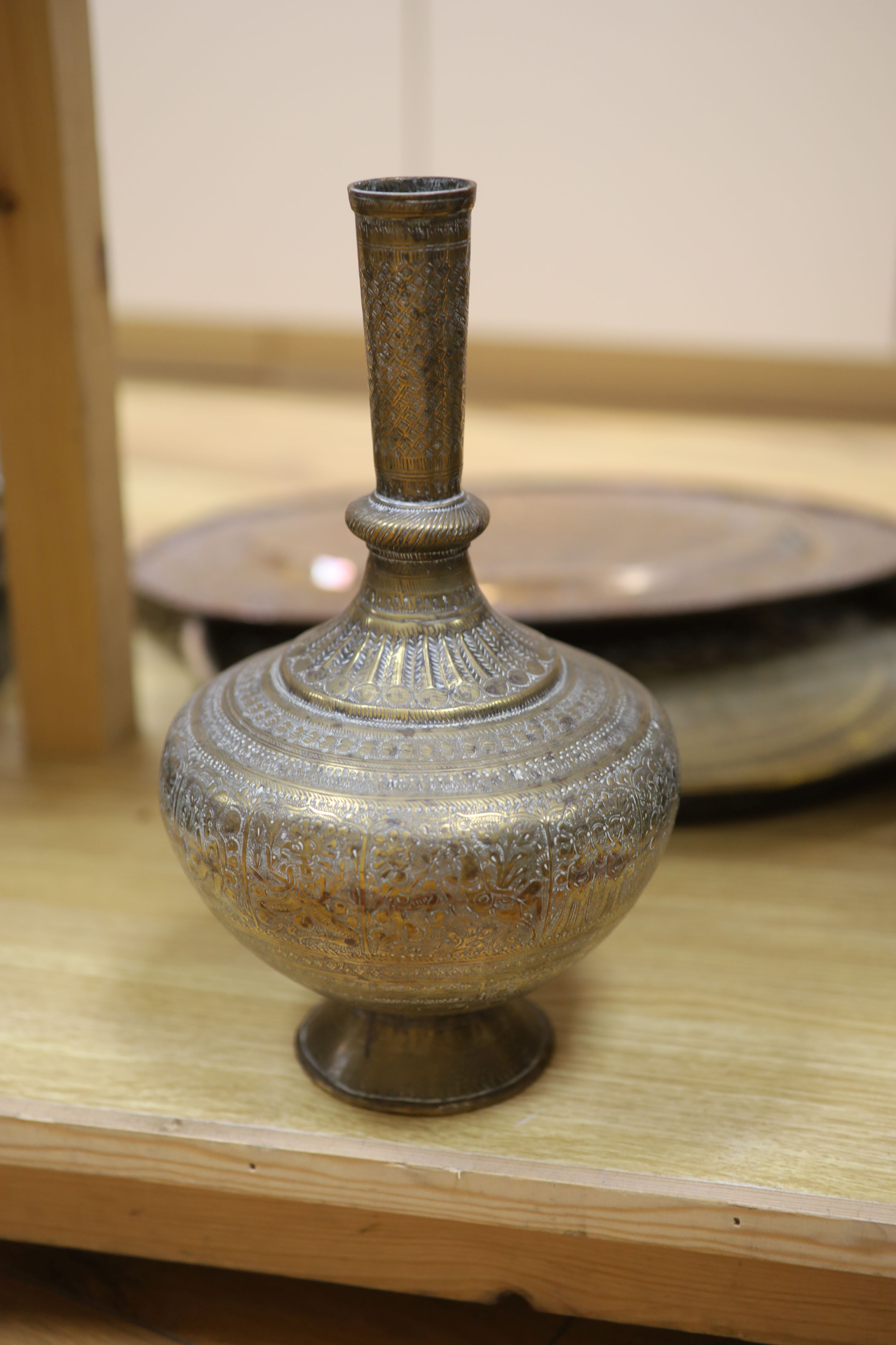 A quantity of Benares brassware including two coal boxes